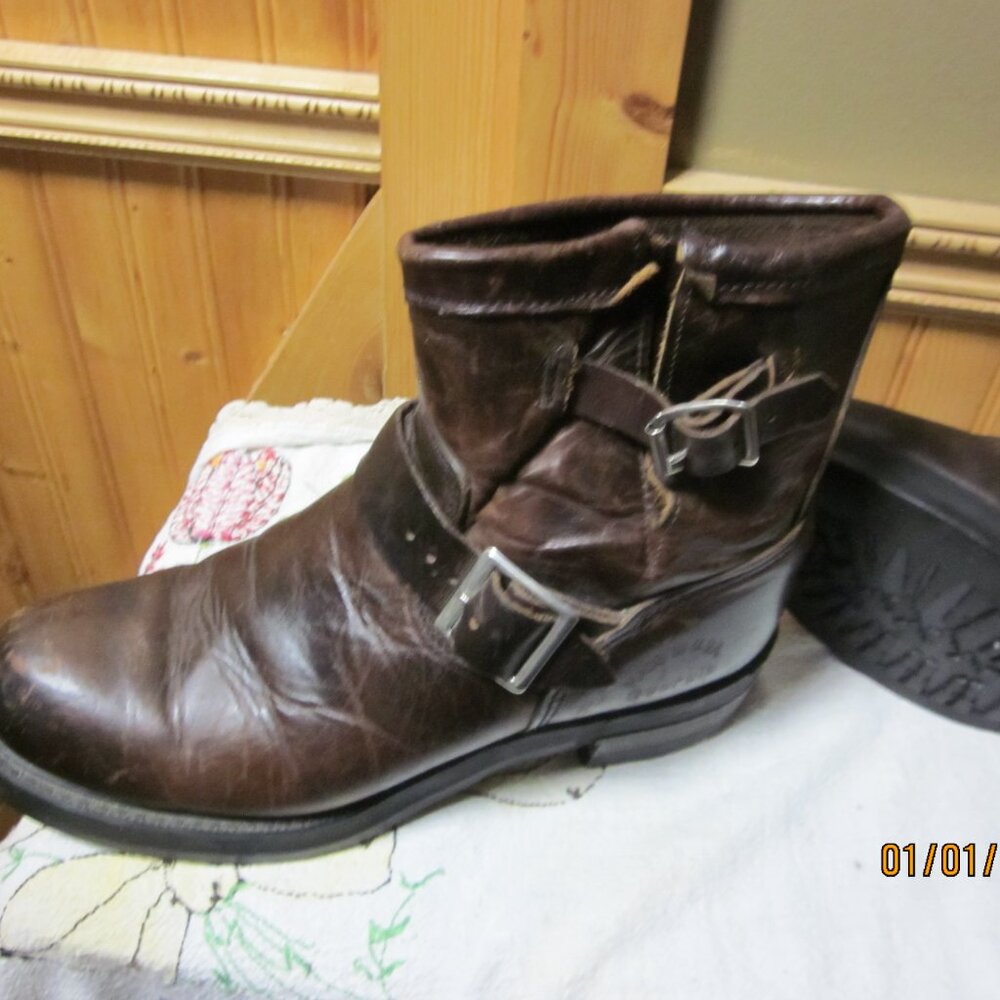 Ladies Vtg Georgia Leather engineer biker boots brown buckle side vibram sole 11 - Picture 7 of 10